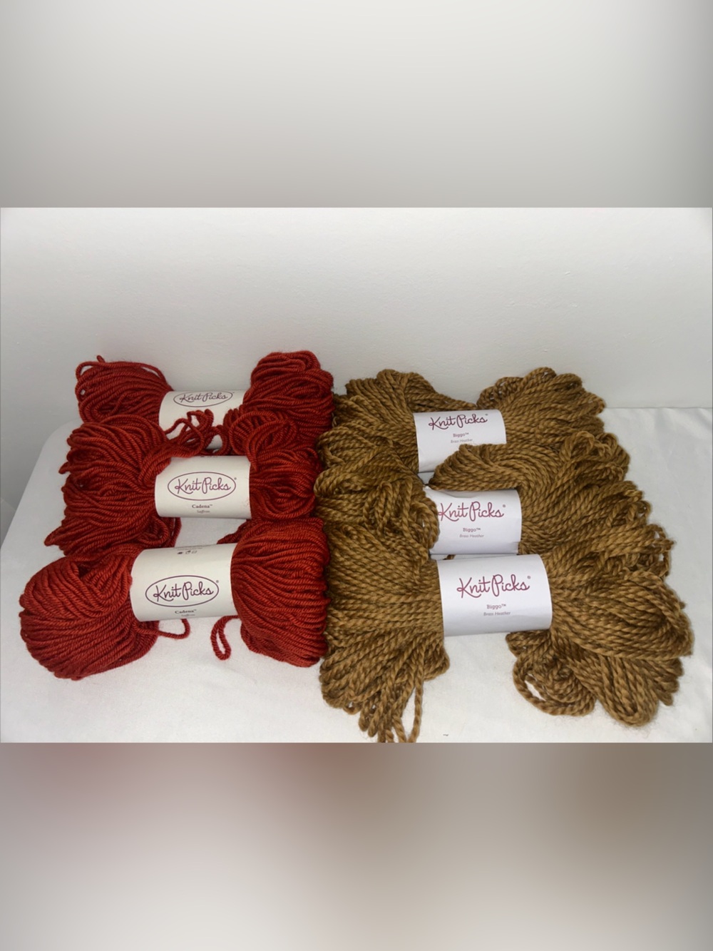 Knit Picks Bulky Lot Of 6 Saffron Cadena And Brass Heather Biggo Wool Alpaca